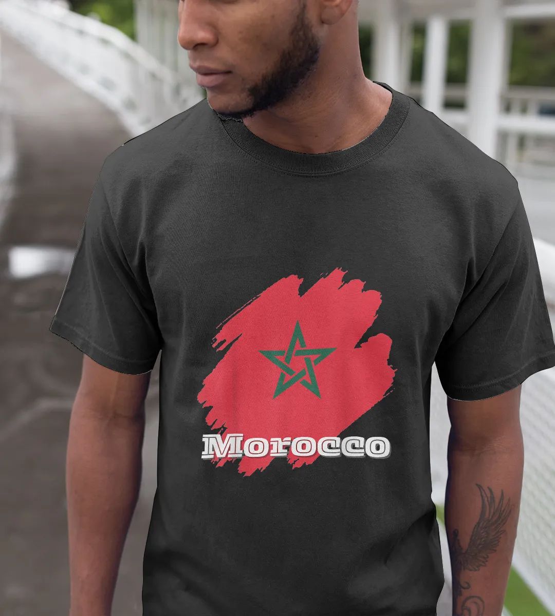 1sttheworld T-Shirt - Flag Maroc Brush T-Shirt Black A35