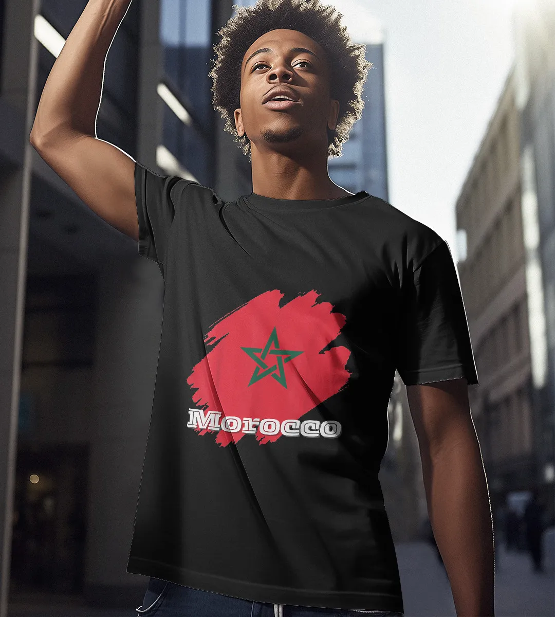 1sttheworld T-Shirt - Flag Maroc Brush T-Shirt Black A35