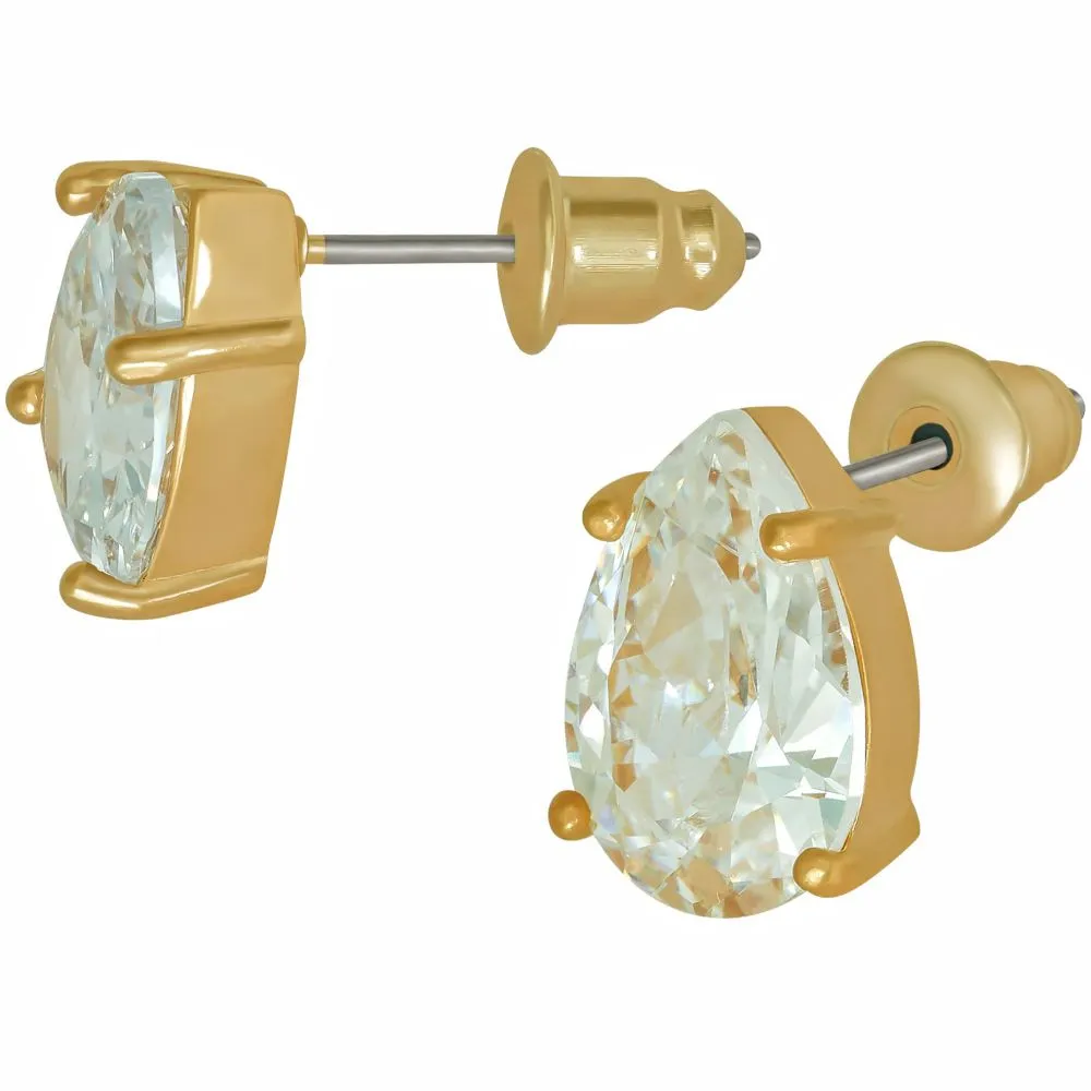 9mm Cubic Zirconia Teardrop Stud Earrings