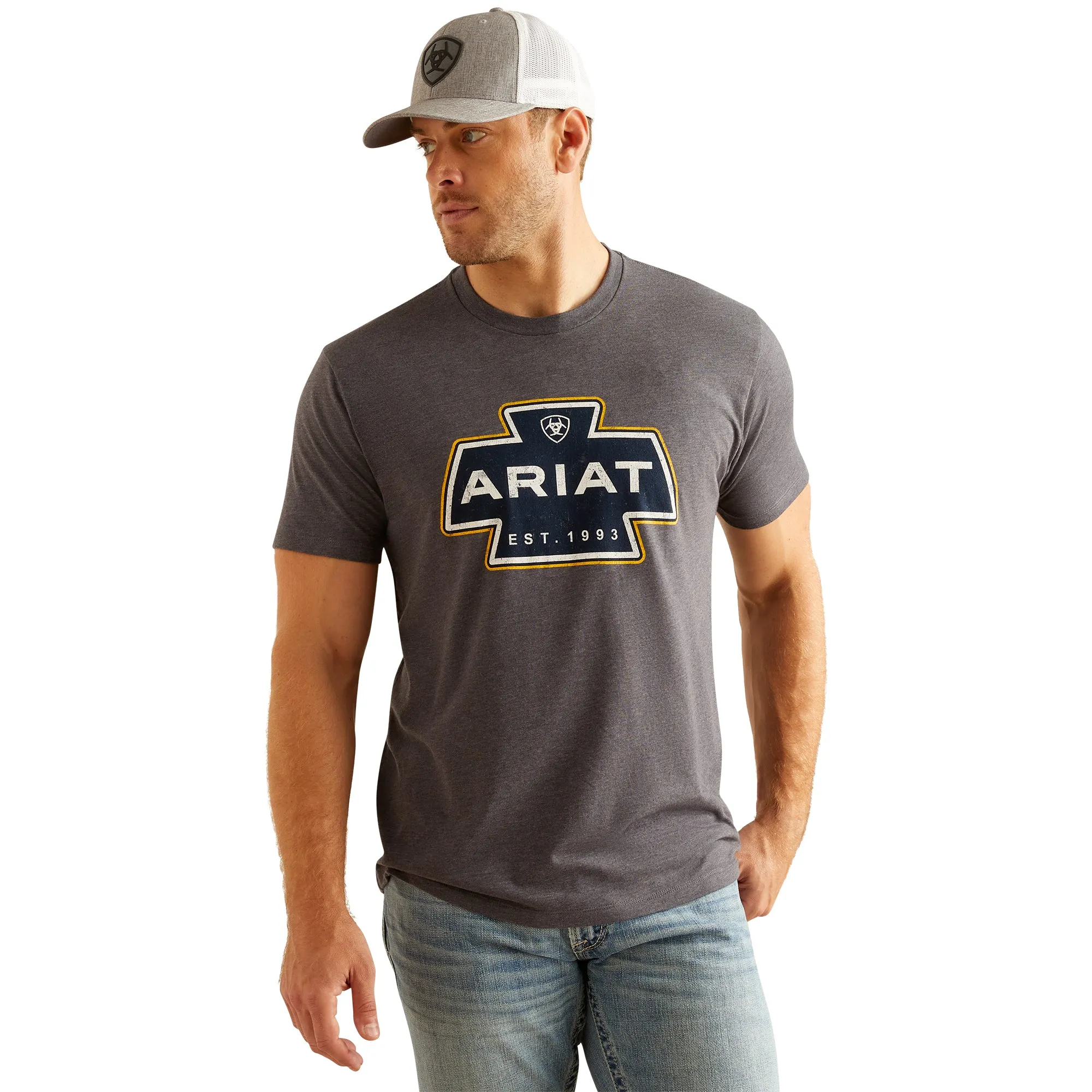 ARIAT Men's Southwest Logo S/S Tee Titanium Heather