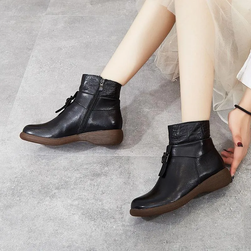 BABAKUD Autumn Winter Retro Casual Belt Buckle Short Boots