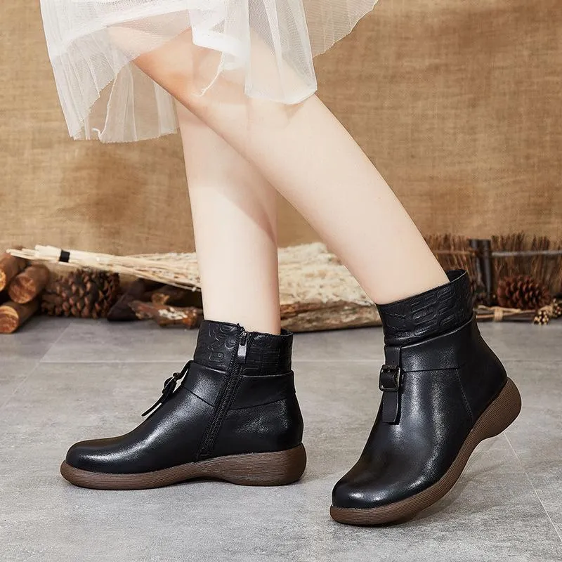 BABAKUD Autumn Winter Retro Casual Belt Buckle Short Boots