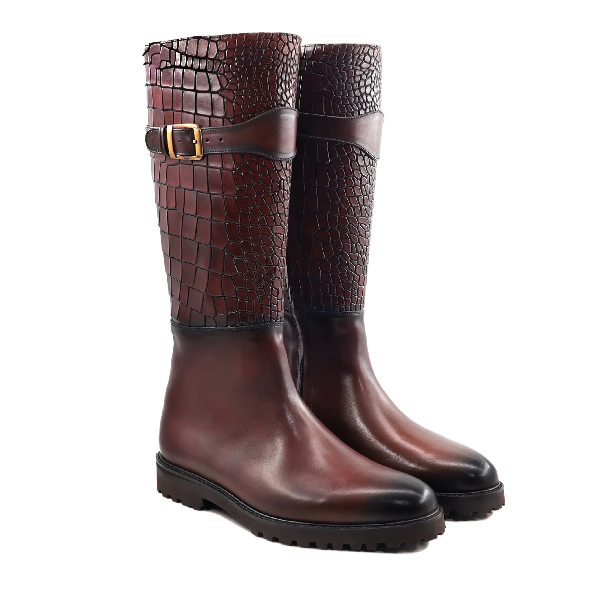 BENEDI - FUSION OF OXBLOOD CROCDILE AND CALF BOOT