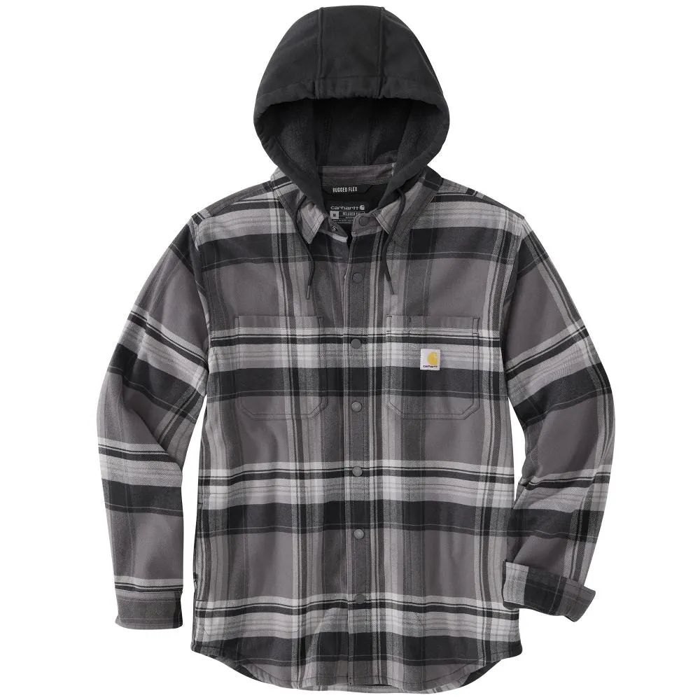 'Carhartt' Men's Rugged Flex Flannel Fleece Lined Hooded Shirt Jac - Black