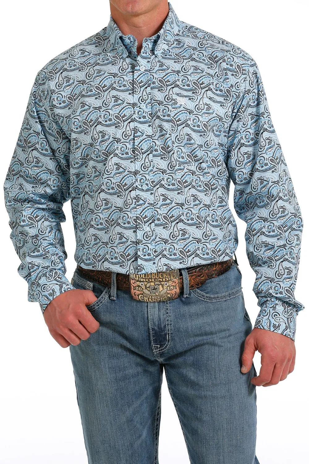 'Cinch' Men's Paisley Print Classic Fit Button Down - Light Blue