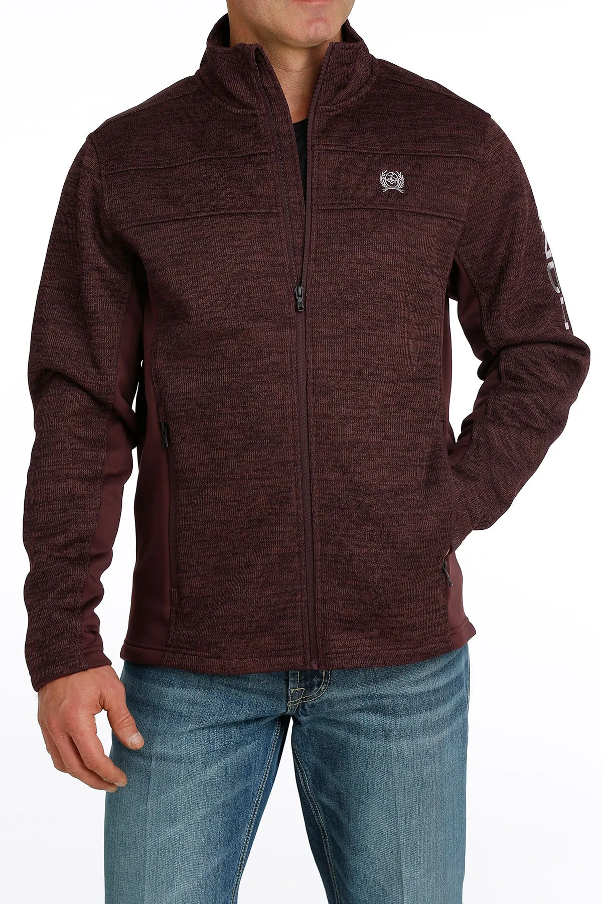 'Cinch' Men's Sweater Knit Full Zip - Burgundy