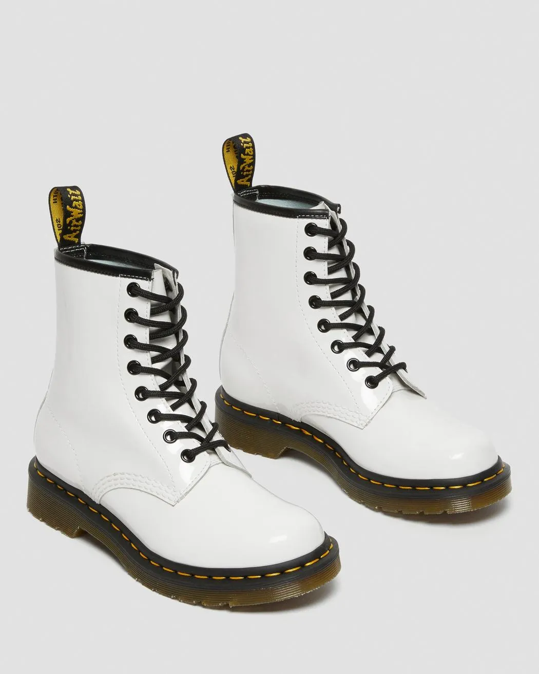 Dr. Martens Women's 1460 PATENT LEATHER LACE UP BOOTS (White Lucido   Patent Lamper)