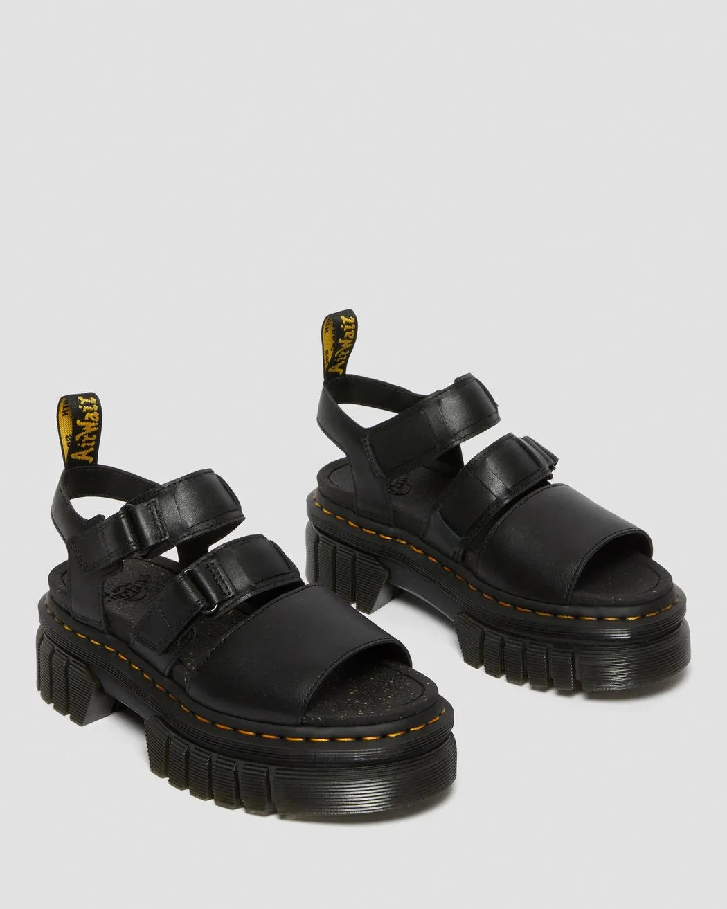 Dr. Martens Women's RICKI NAPPA LUX LEATHER 3-STRAP PLATFORM SANDALS (Black)