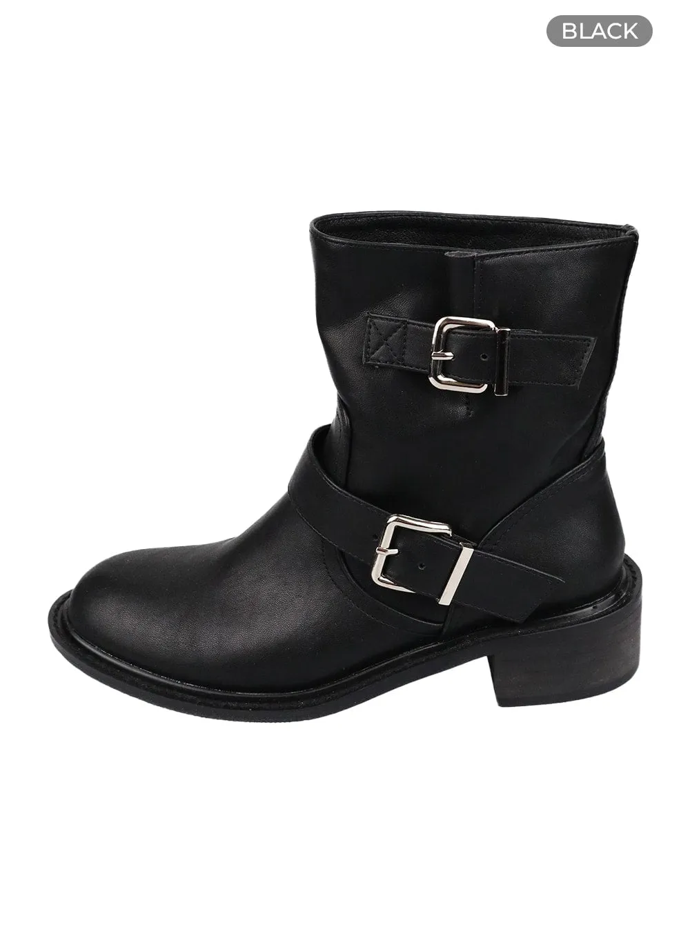 Faux Leather Buckle Boots CM427