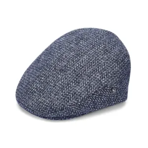 Harris Tweed Flat Cap by City Sport | Blue Herringbone Cap