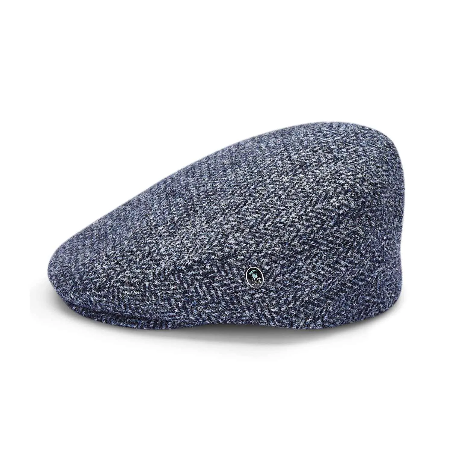 Harris Tweed Flat Cap by City Sport | Blue Herringbone Cap