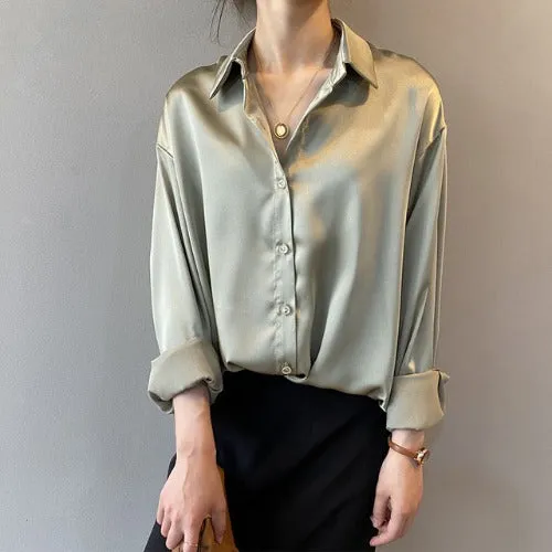 Vintage Loose Silk Top - Green