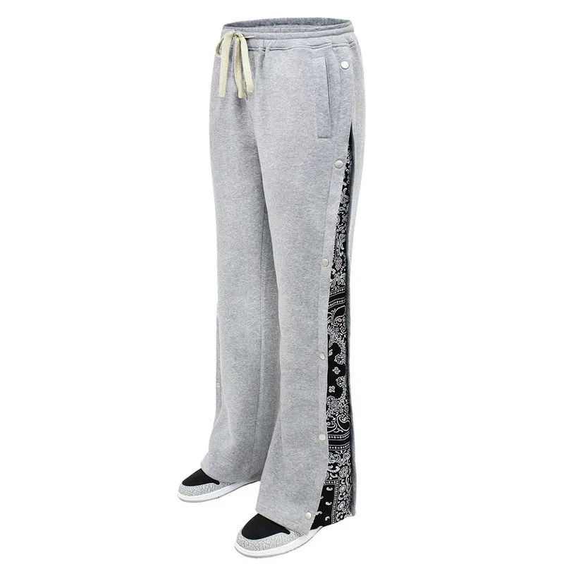 Men's Custom Bandana Side Strip Wide Leg Sweatpants (Gray/Black)