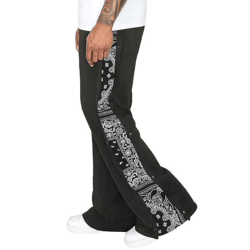 Men's Custom Bandana Side Strip Wide Leg Sweatpants (Gray/Black)