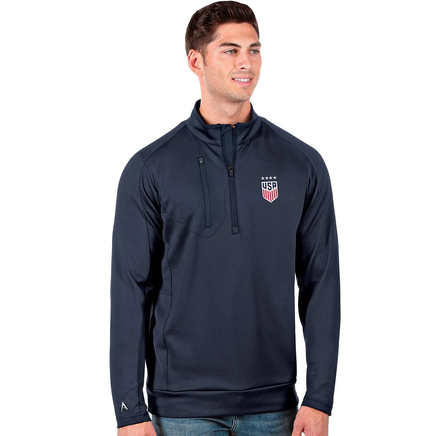 Men's Antigua USWNT Generation 1/4 Zip Navy Pullover