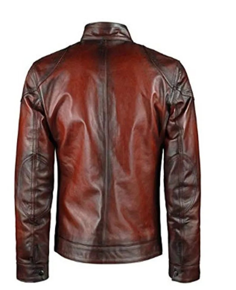 Mens Cafe Racer Distressed Brown Jacket