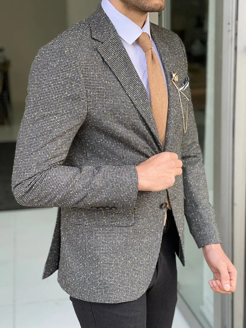 Men's Slim Fit Wool Patterned Blazer