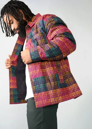 Obike Men's African Print Shirt Jacket  (Harvest Plaid Adire)