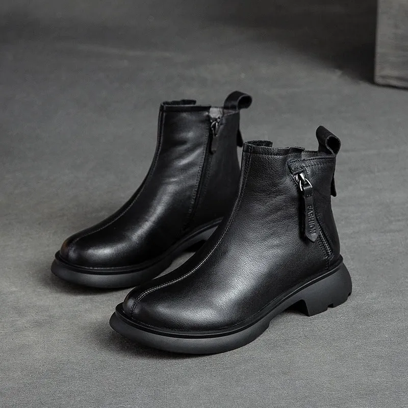 Women Autumn Leather Solid Ankle Boots